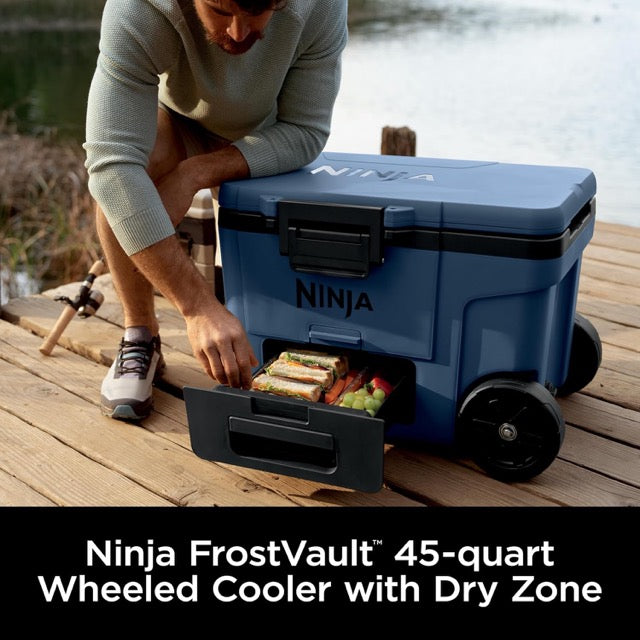 Ninja FrostVault Cooler with Wheels – 45QT – Insulated Hard Cooler with Temp Dry Storage Drawer
