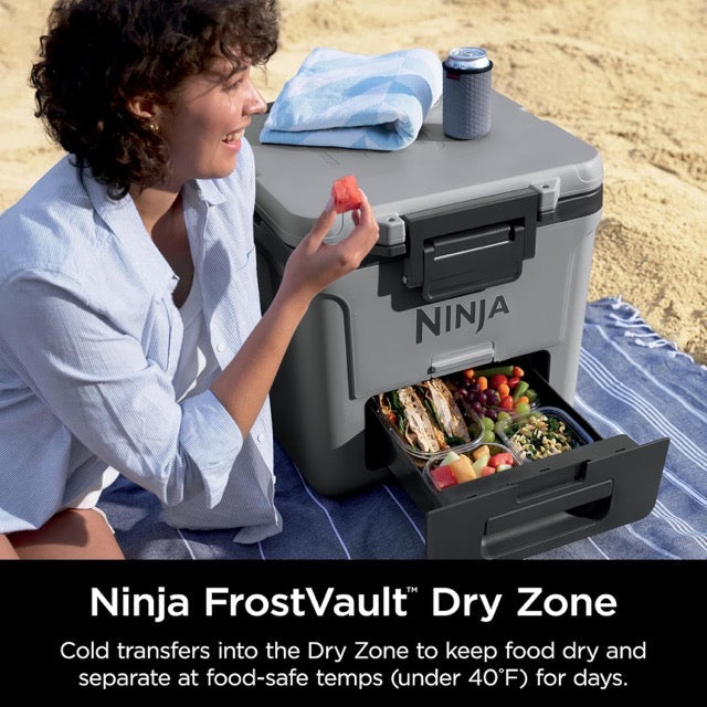 Ninja FrostVault Cooler with Wheels – 45QT – Insulated Hard Cooler with Temp Dry Storage Drawer
